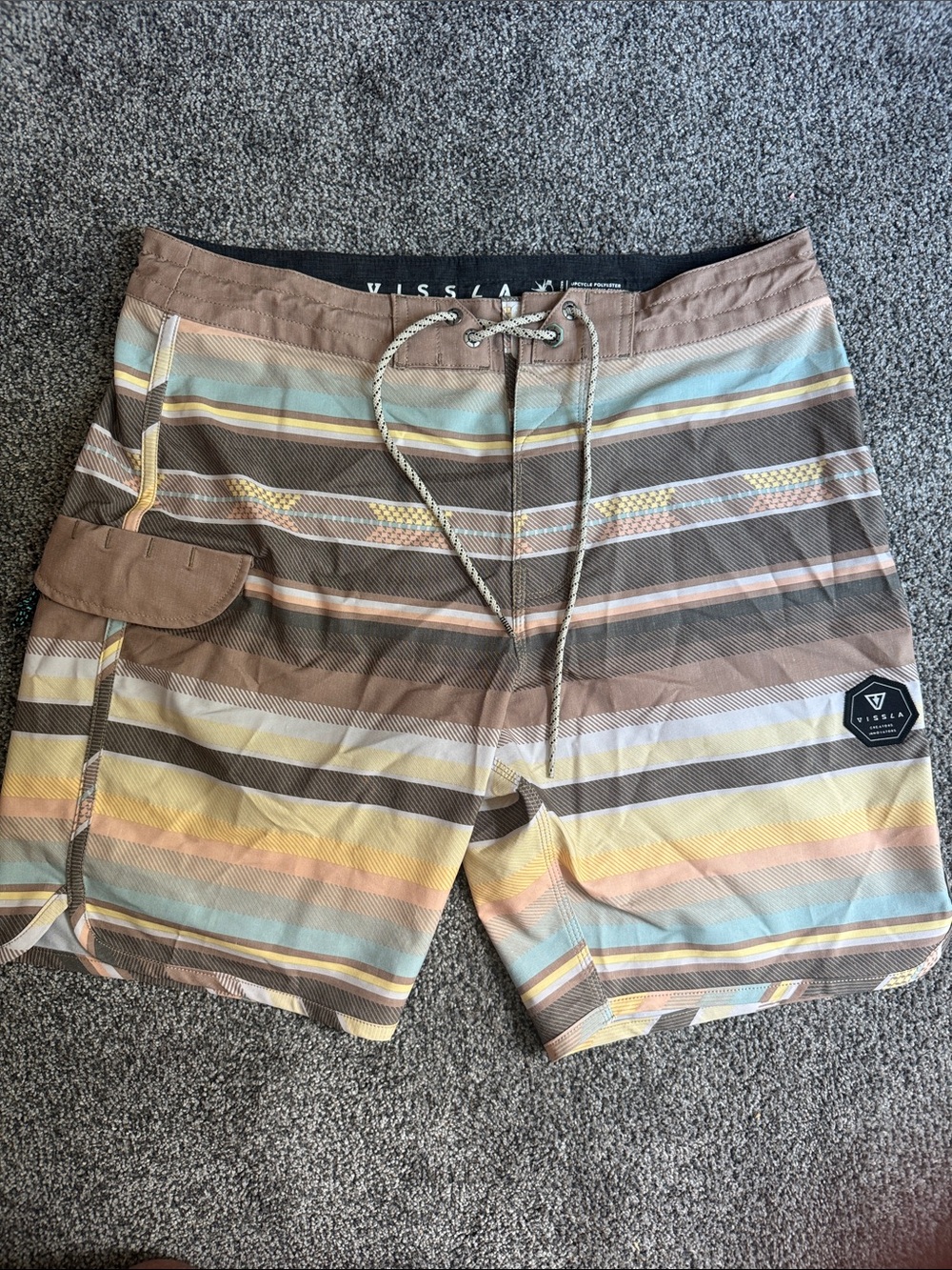 VISSLA Men's Brown Striped Boardshorts with Pastel Accents